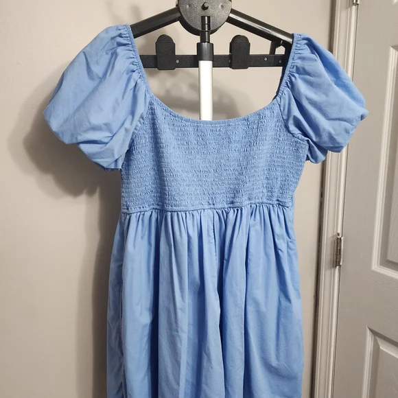 Blue Puff Sleeve Dress - Picture 2 of 5